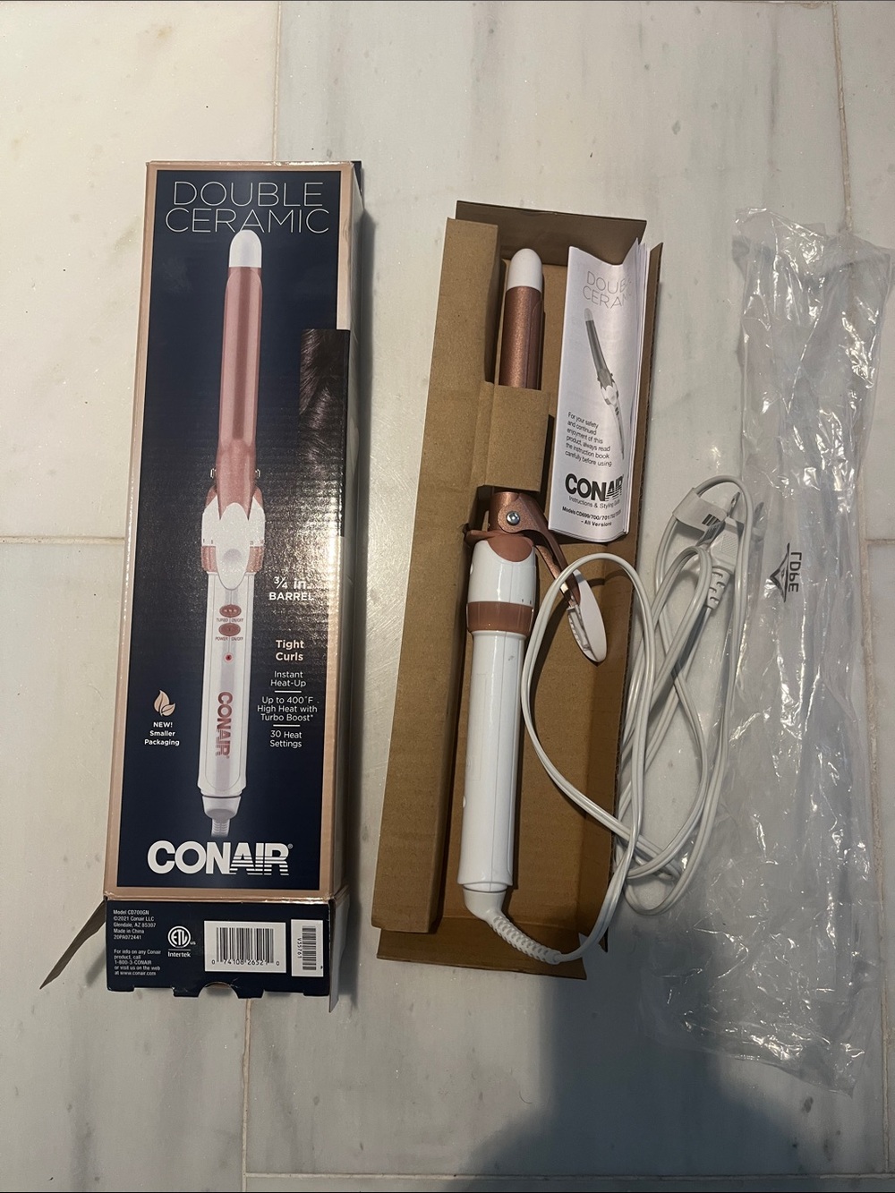 Conair Double Ceramic 3/4”Curling Iron - White & Rose Gold